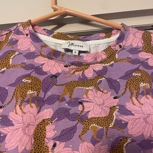 JoFlower women’s t-shirt dress, pink & purple, size small cheetah print